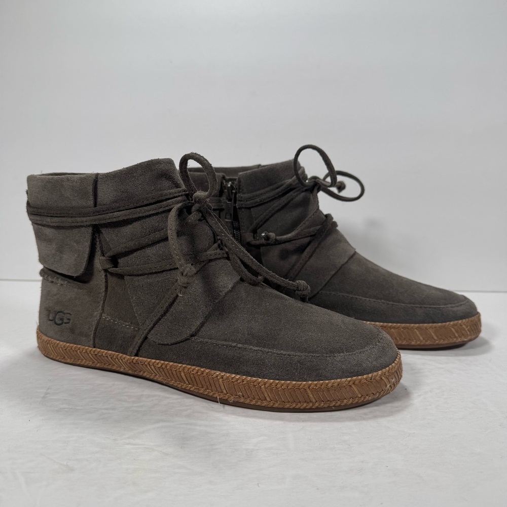 UGG Dark Gray Suede Ankle Boots with Brown Sole